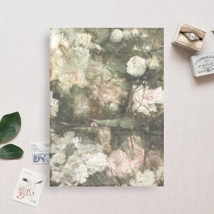 May include: A digital print featuring a watercolor-style floral design with pink and white roses and green leaves. The background is a soft, muted green.