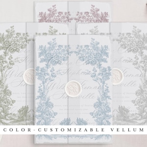 Papier vélin de mariage personnalisable en couleur et imprimable pour cartes de 5 x 7 po., motif floral vintage en arc de cercle