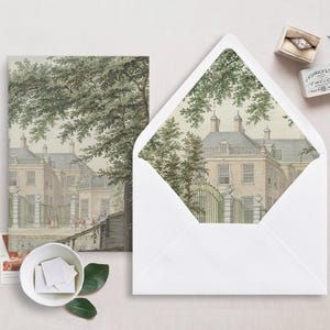 Druckbare Hochzeit Pergamentverpackung und Umschlag Liner für 5x7 Hochzeitseinladungen Mini Bundle, viktorianisches Haus