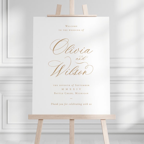 Printable Calligraphy Wedding Welcome Sign Template in Gold, Editable Elegant Classic Large Sign 24x36, Sign 18x24, Sign A1, Sign A2, CS