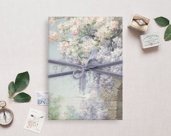 Printable Wedding Vellum Overlay for 5x7" Invitation, Fine Art Wedding Embellishment, Wisteria Painting