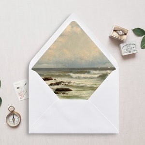 Druckbare Umschlagunterlage, A7, Euro Klappe, quadratische Klappe, Landschaft Umschlageinlage für 5x7 Hochzeitseinladungen, Ozean II