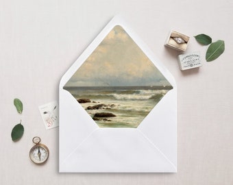 Printable Envelope Liner, A7, Euro Flap, Square Flap, Landscape Envelope Liner for 5x7 Wedding Invitations, Ocean II