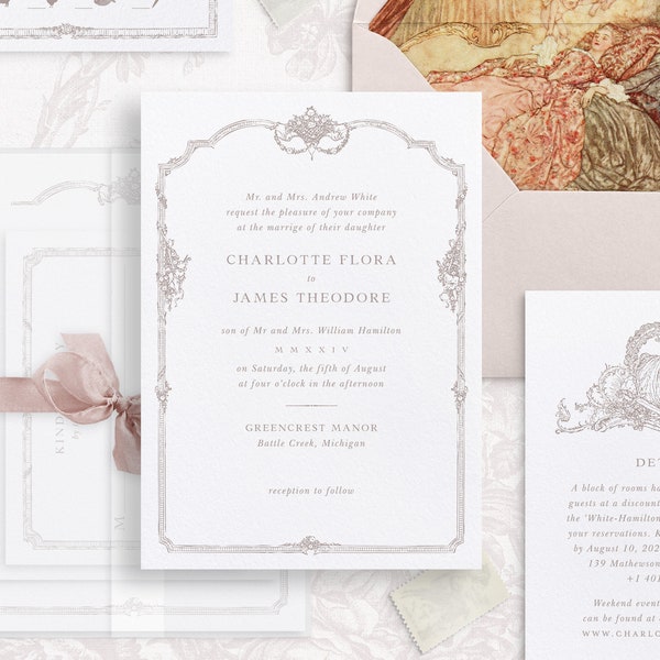 Printable Antique Fairytale Style Wedding Invitation Template Set, Editable Literary Wedding Invites, Love Story Wedding Details RSVP Cards