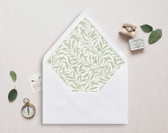 Printable Envelope Liner, A7, Euro Flap, Square Flap, 6.5 Square, A6, 5.75 Square, 4 Bar, for 5x7 Wedding Invitations, Sage Foliage