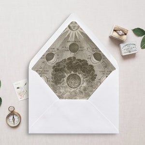 Umschlag Liner, A7, EuroFlap, SquareFlap, 6.5 Square, A6, 5.75 Square, 4 Bar für 5x7 Hochzeitseinladungen, Vintage Planet Celestial