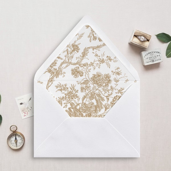 Printable Envelope Liner, A7, Euro Flap, Square Flap, 6.5 Square, A6, 5.75 Square, 4 Bar, 4 Bar for 5x7 Wedding Invitations, Toile Gold