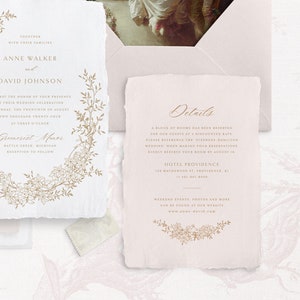 Printable Wedding Invitation Template Set with Floral Wreath, Editable Delicate Floral Invites Wedding Details and RSVP Cards Gold Botanical image 3