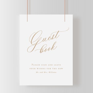 Guestbook Sign, Printable Calligrapy Wedding Sign Template, Editable Elegant Sign, Classic Gold Sign 8x10 | CS