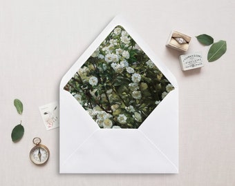 Printable Envelope Liner, A7, Euro Flap, Square Flap, 6.5 Square, A6, 5.75 Square, 4 Bar, 4 Bar for 5x7 Wedding Invitations, White Rose Bush