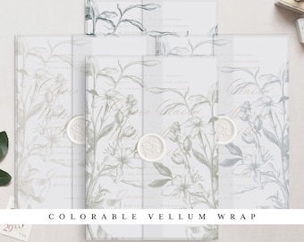 Colorable & Printable Wedding Vellum Wrap for 5x7" cards, Jasmin Engraving