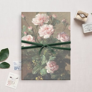 Printable Wedding Vellum Overlay for 5x7&quot; Invitation, Fine Art Wedding Embellishment, Pink Roses in Vase Painting
