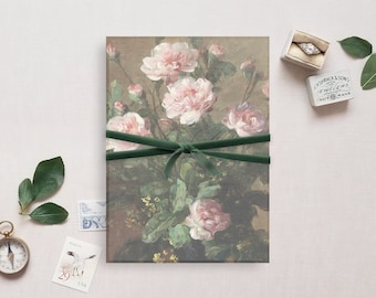 Printable Wedding Vellum Overlay for 5x7" Invitation, Fine Art Wedding Embellishment, Pink Roses in Vase Painting