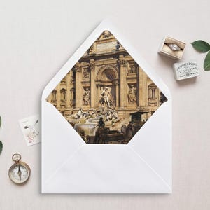 Druckbare Umschlagunterlage, A7, Euro Flap, Quadrat Flap, Stadt Landschaft Umschlag Liner für 5x7 Hochzeitseinladungen, Trevi Brunnen, Rom, Italien