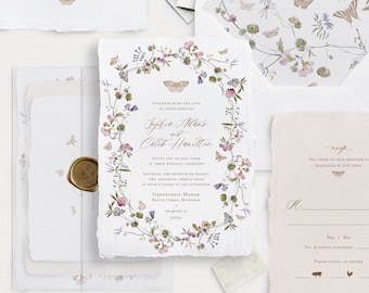 Printable Colorful Floral Wedding Invitation Template Set with Butterflies, Editable Butterfly Wedding Invites, Details and RSVP Cards