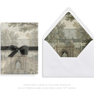 Druckbare Hochzeit Pergamin Overlay und Umschlag Liner für 5x7 Hochzeitseinladungen Mini Bundle, Schlossgarten