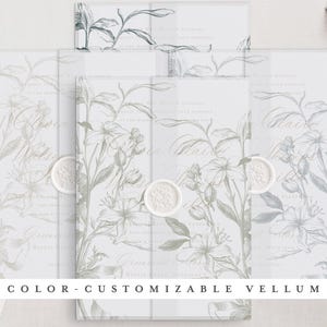 Color-customizable & Printable Wedding Vellum Wrap for 5x7" cards, Jasmin Engraving