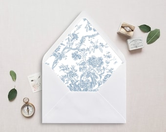 Printable Envelope Liner, A7, EuroFlap, SquareFlap, 6.5 Square, A6, 5.75 Square, 4 Bar, 4 Bar for 5x7 Wedding Invitations, Toile French Blue