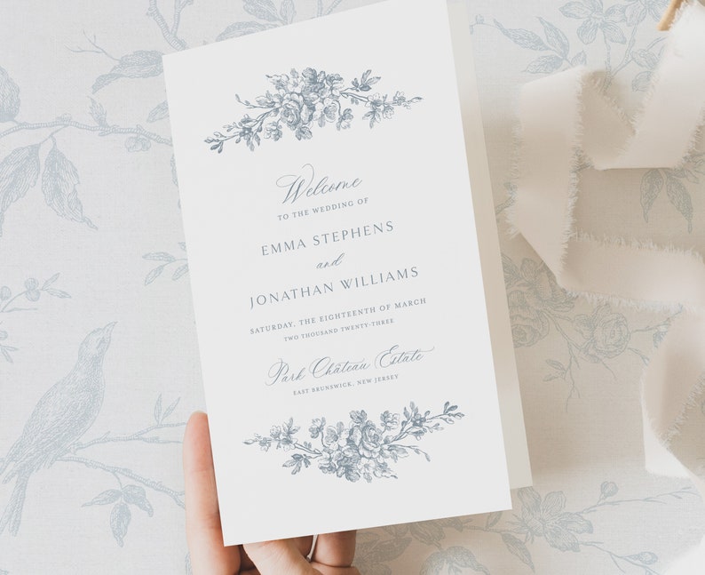 Printable Wedding Program Template With French Roses, Editable Vintage ...