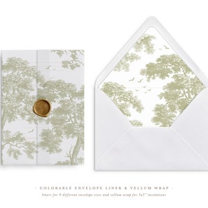 Farblich anpassbare & Bedruckbare Hochzeit Pergamentverpackung und Umschlag Liner für 5x7 Hochzeitseinladungen Mini Bundle, Antikes Baum Toile Design