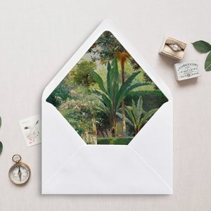 Druckbare Umschlagunterlage, A7, Euroklappe, quadratische Klappe, florales Stillleben für 13x18 Hochzeitseinladungen, spanischer Garten
