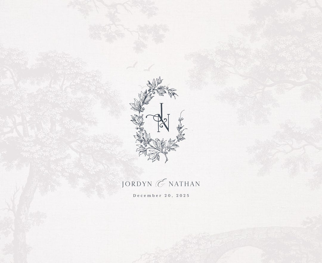 Laurel Wreath Wedding Crest, Elegant Vintage Foliage Template, Editable ...