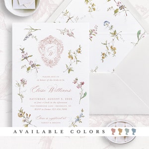 Printable Floral Bridal Shower Invitation Template with A7 Envelope Liners, Editable Monogram Bridal Shower Invite, Dusty Rose