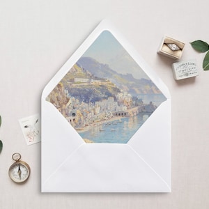 Druckbare Umschlag Einlage, A7, Euro Klappe, quadratische Klappe, Blumen Stillleben Umschlag Liner für 5x7 Hochzeitseinladungen, Amalfi Küste Italien