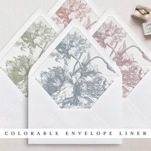 Colorable & Printable Envelope Liner Templates in 9 different sizes, Peonies Engraving