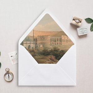 Druckbare Umschlagunterlage, A7, Euro Flap, Quadrat Flap, Stadt Landschaft Umschlag Liner für 5x7 Hochzeitseinladungen, Colosseum, Rom, Italien