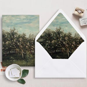 Druckbare Hochzeit Pergamentverpackung und Umschlag Liner für 5x7 Hochzeitseinladungen Mini Bundle, Apfelbäumen Gemälde