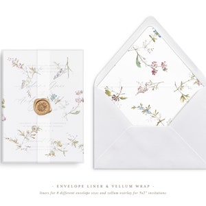 Hochzeit Pergamin Overlay und Umschlag Liner für 13x18 Hochzeitseinladungen Mini Bundle, Große bunte Blumen Muster Design
