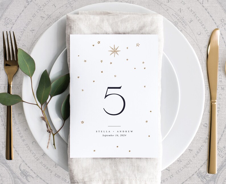 Large Star Table Numbers Printable Vintage Celestial Wedding Table Numbers Template, Editable ...