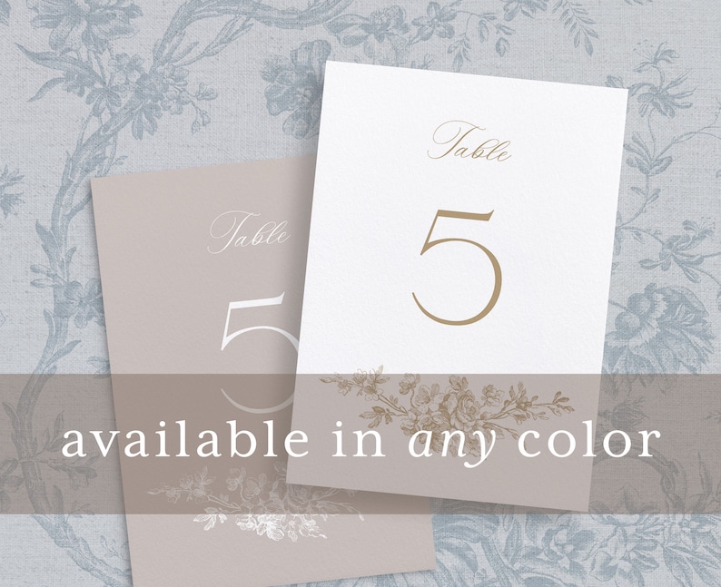 Printable Wedding Table Numbers Template with French Roses, Editable Vintage Small Table Sign Cards, Dusty Blue Table Number, Emma image 4