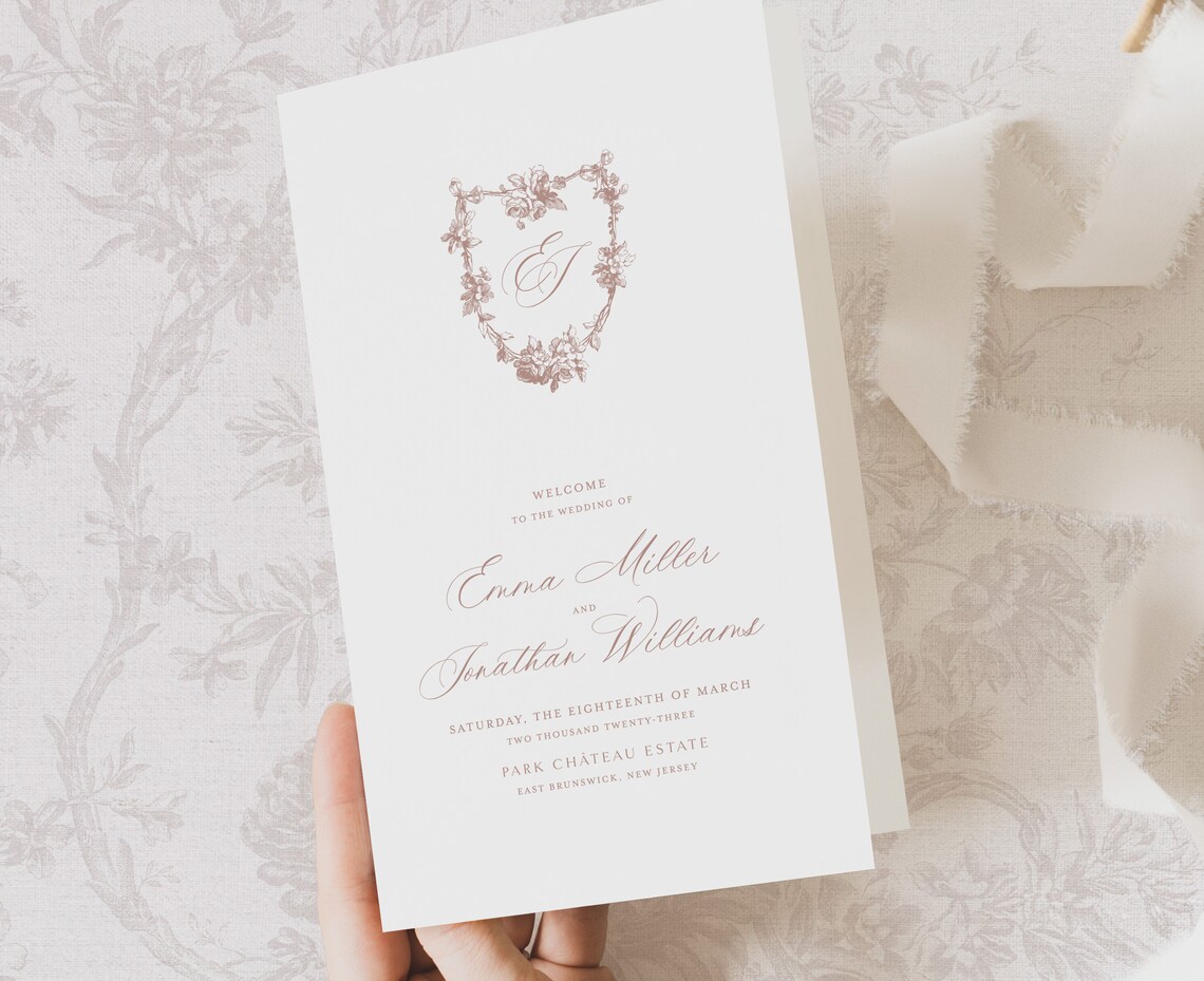 Printable Wedding Program Template With French Roses Editable - Etsy