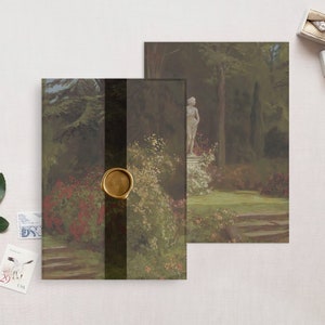 Hochzeits-Vellumverpackung, Rosengarten mit Statue zum selbst ausdrucken