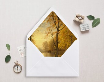 Printable Envelope Liner, A7, Euro Flap, Square Flap, Fall Landscape Envelope Liner for 5x7 Wedding Invitations, Indian Summer