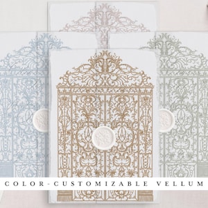 "Hochzeits-Vellum-Wrap ""Barockes Gartentor"" II, mit Farb-Anpassung."