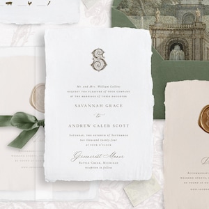 Plantillas de invitación de boda imprimibles con monograma de letras vintage, invitaciones elegantes editables, tarjetas RSVP con detalles de boda clásicos