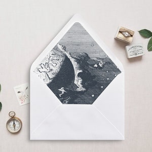 Umschlag Liner, A7, EuroFlap, SquareFlap, 6.5 Square, A6, 5.75 Square, 4 Bar für 5x7 Hochzeitseinladungen, Moon & Stars Celestial