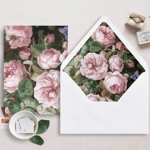 Pergamentverpackung und Umschlag für 5x7 Hochzeitseinladungen Mini Bundle, rosa Rosenbusch Malerei