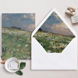 Druckbare Hochzeit Pergamentverpackung und Umschlag Liner für 5x7 Hochzeitseinladungen Mini Bundle, Blumenwiese Gemälde