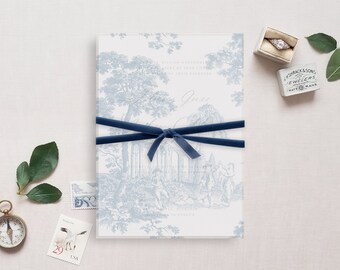 Printable Wedding Vellum Overlay Couple, French Toile Dusty Blue Design