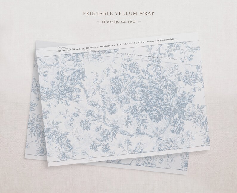 Printable Wedding Vellum Wrap Toile French Blue Design Etsy