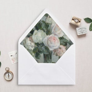 Umschlag Liner zum Ausdrucken, A7, Euro Klappe, Quadrat Flap, 6.5 Square, A6, 5.75 Square, 4 Bar, 4 Bar für 5x7 Hochzeitseinladungen Stillleben Rosen