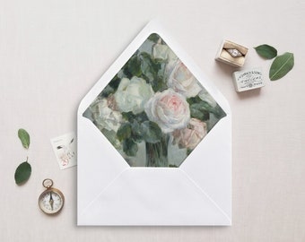 Printable Envelope Liner, A7, Euro Flap, Square Flap, 6.5 Square, A6, 5.75 Square, 4 Bar, 4 Bar for 5x7 Wedding Invitations Still Life Roses