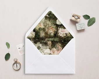 Printable Envelope Liner, A7, Euro Flap, Square Flap, 6.5 Square, A6, 5.75 Square, 4 Bar, 4 Bar for 5x7 Wedding Invitations, Roses Painting