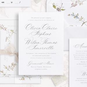 Printable Calligraphy Wedding Invitation Template Set, Editable Elegant ...