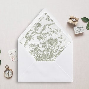 French Toile De Jouy Lined Envelopes, Fine Art Wedding Invitation