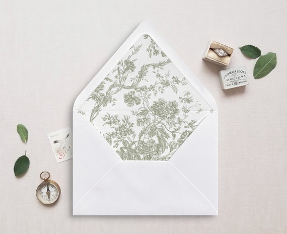 Printable Envelope Liner, A7, Euro Flap, Square Flap, 6.5 Square, A6, 5.75  Square, 4 Bar, 4 Bar for 5x7 Wedding Invitations, Toile Sage